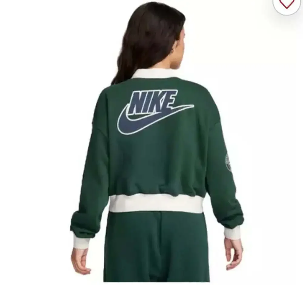 Nike Varsity Crop Club Jacket Size S Green Fleece